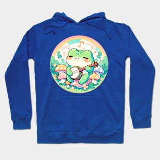 Cottagecore Aesthetic Cute Frog Playing Banjo among Mushrooms Hoodie